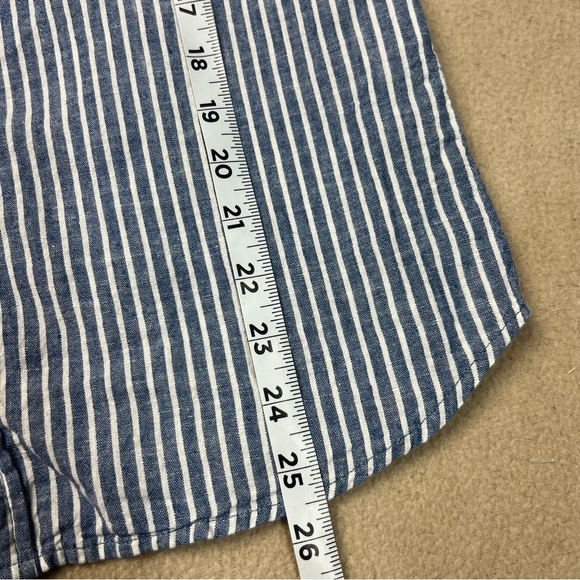 Line Of Trade Shirt Mens Small Blue Striped Button Down Linen Blend Short Sleeve - Picture 3 of 7